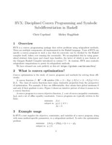 HVX: Disciplined Convex Programming and Symbolic Subdifferentiation in Haskell Chris Copeland 1
