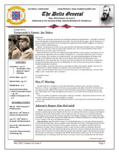 Joe Nokes, Commander  Camp Website: www.humphreys1625.com The Delta General May, 2013 Volume 16, Issue 5
