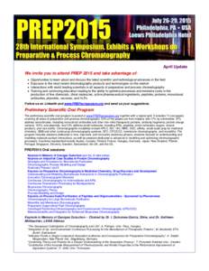 April Update We invite you to attend PREP 2015 and take advantage of:    