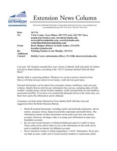 Extension News Column 	
   Date: To:  From: