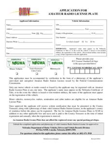 Reset  Print APPLICATION FOR AMATEUR RADIO LICENSE PLATE