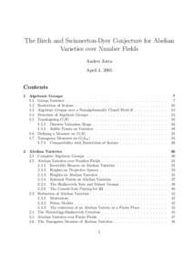 The Birch and Swinnerton-Dyer Conjecture for Abelian Varieties over Number Fields Andrei Jorza April 4, 2005  Contents