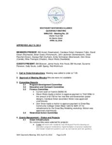 SOUTHEAST WATERSHED ALLIANCE QUARTERLY MEETING MINUTES - Meeting No. 20 Chester Town Hall 84 Chester Street