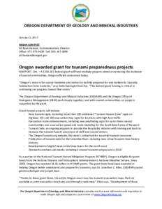 DOGAMI news release: Oregon awarded grant for tsunami preparedness projects