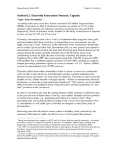 Kansas Energy Report[removed]Chapter 8: Electricity Section 8.2: Electricity Generation: Demand, Capacity Topic / Issue Description