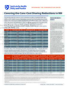 I N F O R M I N G T H E C O N V E R S AT I O N S E R I E S  Covering the Care: Cost Sharing Reductions in NH This brief illustrates the extent to which individuals enrolled in Qualified Health Plans (QHPs) on NH’s Heal