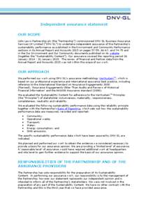 Independent assurance statement OUR SCOPE John Lewis Partnership plc (the “Partnership”) commissioned DNV GL Business Assurance Services UK Limited (“DNV GL”) to undertake independent assurance of the Partnership