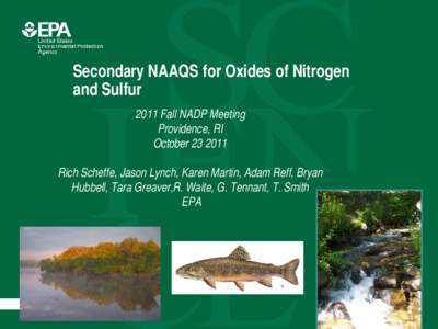 Secondary NAAQS for Oxides of Nitrogen and Sulfur 2011 Fall NADP Meeting Providence, RI OctoberRich Scheffe, Jason Lynch, Karen Martin, Adam Reff, Bryan