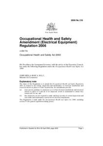 2006 No 216  New South Wales Occupational Health and Safety Amendment (Electrical Equipment)