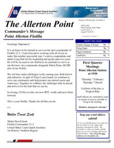 The Allerton Point Commander’s Message Point Allerton Flotilla District 1NR Division 12 Flotilla 3 USCG STA