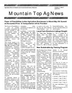 Agriculture News of Interest In and Around Garrett County, Maryland  Volume 11, Issue 2 AprilMountain Top Ag News