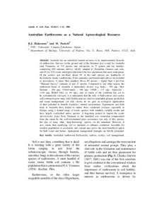 Annals of Arid Zone 45(3&4): 1-22, 2006  Australian Earthworms as a Natural Agroecological Resource R.J. Blakemore1 and M. Paoletti2 YNU, Tokiwadai Campus,Yokohama, Japan. 2