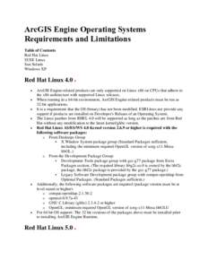 ArcGIS Engine Operating Systems Requirements and Limitations Table of Contents Red Hat Linux SUSE Linux Sun Solaris