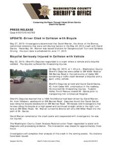 Microsoft Word - PR150522 Bicyclist Seriously Injured in Collision with Vehicle.doc