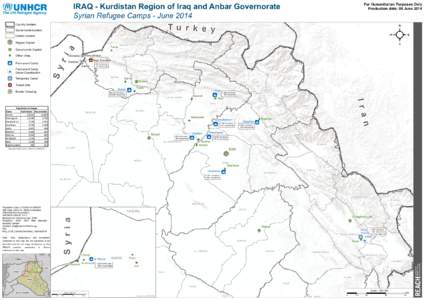 IRAQ - Kurdistan Region of Iraq and Anbar Governorate Syrian Refugee Camps - June 2014 For Humanitarian Purposes Only Production date: 08 June 2014