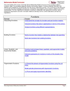 Mathematics Model Curriculum This is the October 2013 version of the High School Mathematics Model Curriculum for the conceptual category Functions. (Note: The conceptual categories Number and Quantity, Algebra, Function