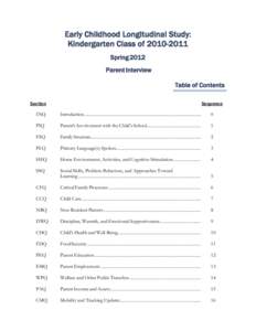 Early Childhood Longitudinal Study: Kindergarten Class of[removed]Spring 2012 Parent Interview Table of Contents Section