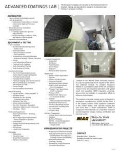 ADVANCED COATINGS LAB  The Advanced Coatings Lab is located at the National Center for Aviation Training and specializes in research, development and testing of aerospace coatings.