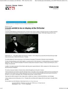 Lincoln exhibit to be on display at the OnCenter - YNN, Your News Now