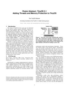 Poster Abstract: TinyOS 2.1 Adding Threads and Memory Protection to TinyOS The TinyOS Alliance (Including all members of the TinyOS 2.x related working groups)  http://www.tinyos.net/scoop/special/working_groups