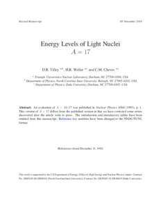 Revised ManuscriptNovemberEnergy Levels of Light Nuclei