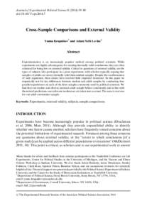 Journal of Experimental Political Science–80 doi:xpsCross-Sample Comparisons and External Validity Yanna Krupnikov* and Adam Seth Levine†