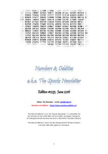 Edition #225, June 2016 Editor: Ary Boender email:  Numbers & Oddities http://www.numbersoddities.nl 
