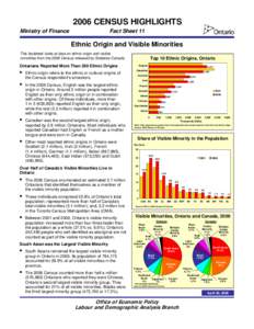 2006 CENSUS HIGHLIGHTS Ministry of Finance Fact Sheet 11  Ethnic Origin and Visible Minorities