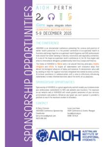 SPONSORSHIP OPPORTUNITIES  CROWN PERTH, WESTERN AUSTRALIA 5-9 DECEMBER 2015 THE CONFERENCE