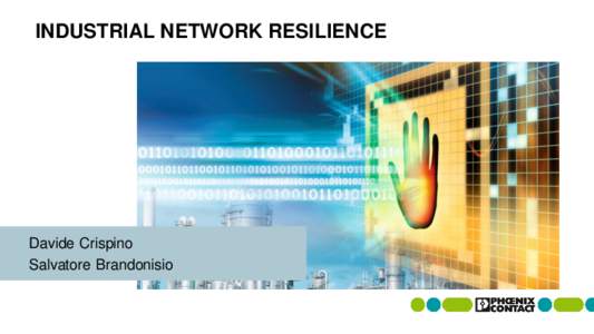 INDUSTRIAL NETWORK RESILIENCE  Davide Crispino Salvatore Brandonisio  Cyber Attacks: A risk among the most feared