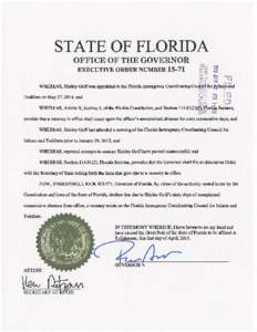 STATE OF FLORIDA OFFICE OF THE GOVERNOR EXECUTIVE ORDER NUMBER ;:;!.._