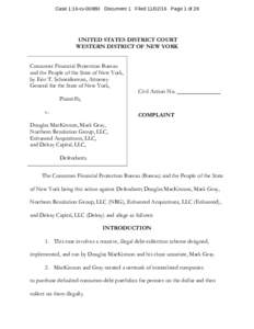 Case 1:16-cvDocument 1 FiledPage 1 of 28  UNITED STATES DISTRICT COURT WESTERN DISTRICT OF NEW YORK Consumer Financial Protection Bureau and the People of the State of New York,