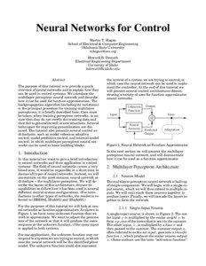 Neural Networks for Control Martin T. Hagan School of Electrical & Computer Engineering