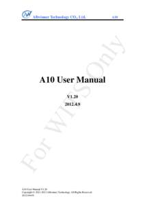 A10  SO nly  Allwinner Technology CO., Ltd.