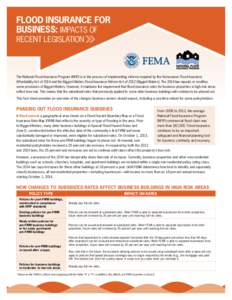 FLOOD INSURANCE FOR BUSINESS: IMPACTS OF RECENT LEGISLATION The National Flood Insurance Program (NFIP) is in the process of implementing reforms required by the Homeowner Flood Insurance Affordability Act of 2014 and th