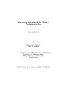 Mathematical Models in Biology, An Introduction VersionElizabeth S. Allman1