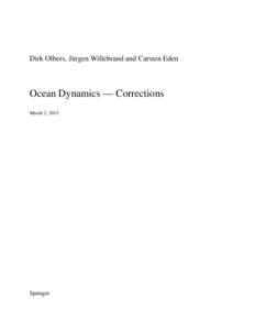 Dirk Olbers, J¨urgen Willebrand and Carsten Eden  Ocean Dynamics — Corrections March 2, 2015  Springer