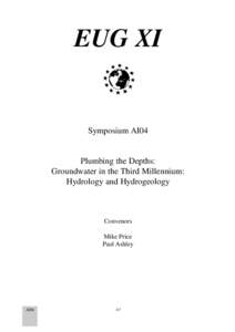 EUG XI  Symposium AI04 Plumbing the Depths: Groundwater in the Third Millennium: