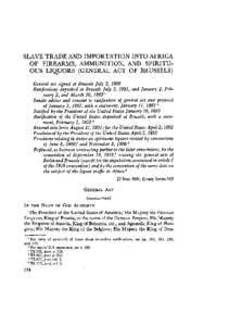 Slave trade and importation into Africa of firearms, ammunition, and spiritous liquors (General Act of Brussels)