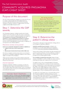 The 5x5 Antimicrobial Audit:  COMMUNITY ACQUIRED PNEUMONIA (CAP) CHEAT SHEET Purpose of this document The CAP Cheat Sheet has been designed as a quick reference tool