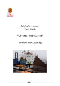 SafeSeaNet Norway Users Guide CUSTOMS NOTIFICATION Electronic Ship Reporting  Side 1