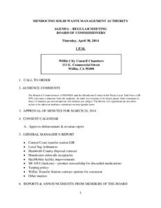 MENDOCINO SOLID WASTE MANAGEMENT AUTHORITY AGENDA – REGULAR MEETING BOARD OF COMMISSIONERS Thursday, April 30, P.M.