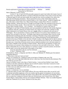 Southern Campaign American Revolution Pension Statements Pension application of John Moore R7340 and R7348 Mildred fn94NC Transcribed by Will Graves State of Missouri, County of Scott