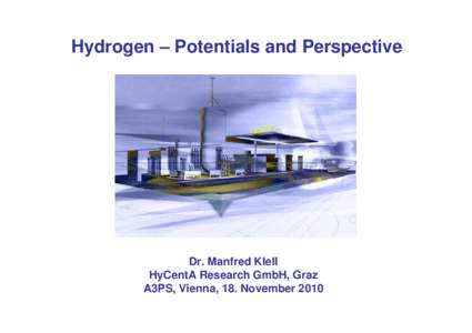 Hydrogen – Potentials and Perspective  Dr. Manfred Klell HyCentA Research GmbH, Graz A3PS, Vienna, 18. November 2010