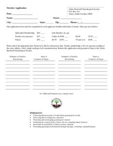Member Application  Aiken-Barnwell Genealogical Society P.O. Box 415 Aiken, South Carolina 29802