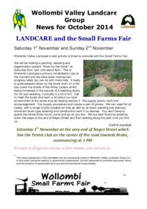 Wollombi Valley Landcare Group News for October 2014    LANDCARE and the Small Farms Fair