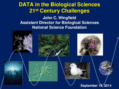 DATA in the Biological Sciences 21st Century Challenges John C. Wingfield Assistant Director for Biological Sciences National Science Foundation
