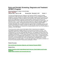 Early and Periodic Screening, Diagnosis and Treatment (EPSDT) Program Rhode Island Department of Children, Youth and Families