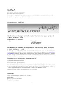 NZQA  New Zealand Qualifications Authority Mana Tohu Matauranga O Aotearoa Home > About us > Publications > Newsletters and circulars > Assessment Matters > Clarification of changes to the format of the listening tasks f