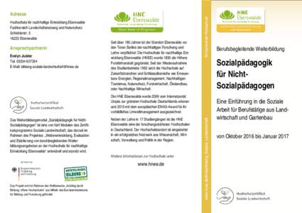 Hochschule für nachhaltige Entwicklung Eberswalde Fachbereich Landschaftsnutzung und Naturschutz SchicklerstrEberswalde  Ansprechpartnerin